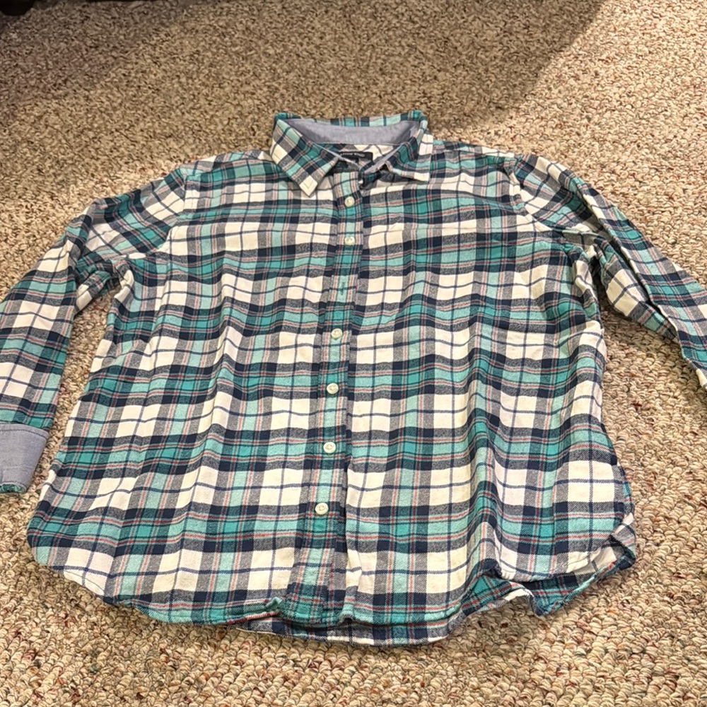 Lands' End Blue and Green Casual Button Down Shirt